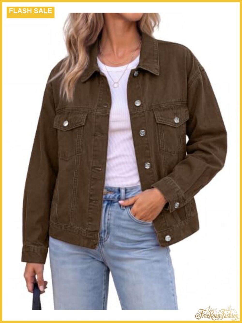 Trendy Classic Oversized Denim Jacket with Button Cuffs